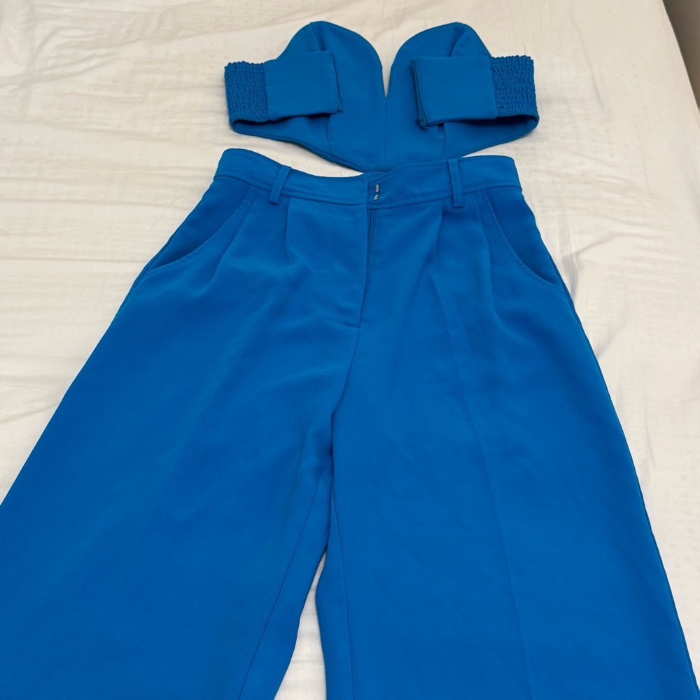 Revolve Amanda Uprichard Sky Blue Set Jane Flare Pants Cherri Crop Top - Picture 9 of 15